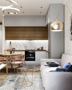 Фото № 1: Дизайн-проект двухкомнатной квартиры 38.9  м² стиль Модернизм для ЖК Метрополия