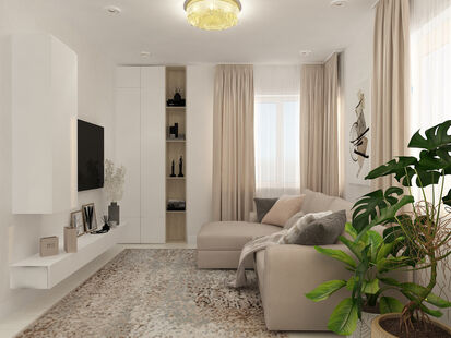 Фото № 1: Дизайн-проект двухкомнатной квартиры 56.48  м² Стиль Контемпорари для ЖК Талисман на Дмитровском