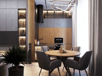 Фото № 1: Дизайн-проект двухкомнатной квартиры 48.38  м² стиль Модернизм для ЖК Комсомольский