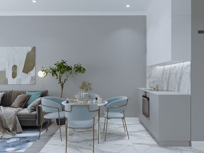 Фото № 4: Дизайн-проект двухкомнатной квартиры 49.13  м² стиль Модернизм для ЖК Резиденция Горки-10