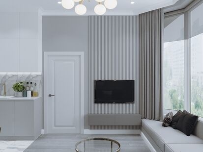 Фото № 2: Дизайн-проект двухкомнатной квартиры 49.13  м² стиль Модернизм для ЖК Резиденция Горки-10