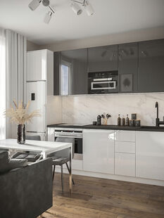 Фото № 3: Дизайн-проект однокомнатной квартиры 37.7  м² стиль Модернизм для ЖК Сириус