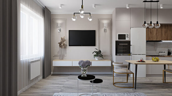 Фото № 1: Дизайн-проект двухкомнатной квартиры 72.0  м² стиль Модернизм для ЖК Томилино Парк