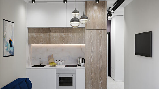 Фото № 6: Дизайн-проект однокомнатной квартиры 31.03  м² Современный стиль для ЖК Инновация