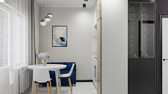 Фото № 3: Дизайн-проект однокомнатной квартиры 31.03  м² Современный стиль для ЖК Инновация