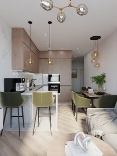 Фото № 1: Дизайн-проект трехкомнатной квартиры 69.15  м² стиль Модернизм для ЖК Октябрьское поле