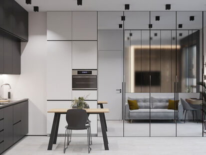 Фото № 1: Дизайн-проект однокомнатной квартиры 33.54  м² Современный стиль для ЖК Wellton Towers