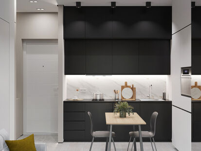 Фото № 3: Дизайн-проект однокомнатной квартиры 33.54  м² Современный стиль для ЖК Wellton Towers