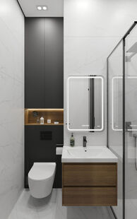 Фото № 2: Дизайн-проект однокомнатной квартиры 33.54  м² Современный стиль для ЖК Wellton Towers