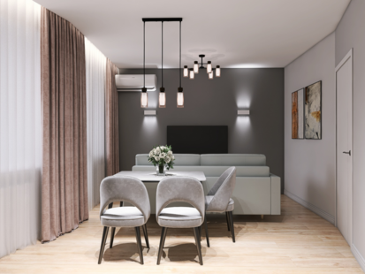 Фото № 2: Дизайн-проект двухкомнатной квартиры 50.5  м² Стиль Минимализм для ЖК Опалиха