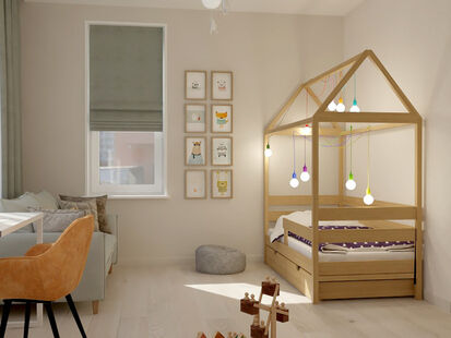 Фото № 4: Дизайн-проект трехкомнатной квартиры 57.35  м² стиль Модернизм для ЖК Переделкино Ближнее