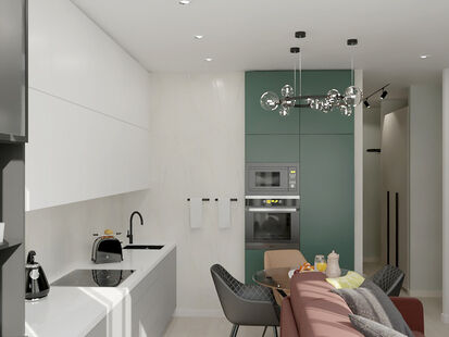 Фото № 3: Дизайн-проект трехкомнатной квартиры 57.35  м² стиль Модернизм для ЖК Переделкино Ближнее