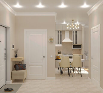 Фото № 3: Дизайн-проект двухкомнатной квартиры 43.14  м² Стиль Современная классика для ЖК ПИК