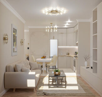 Фото № 1: Дизайн-проект двухкомнатной квартиры 43.14  м² Стиль Современная классика для ЖК ПИК