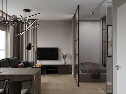 Фото № 3: Дизайн-проект однокомнатной квартиры 32.64  м² Современный стиль для ЖК Новая Рига