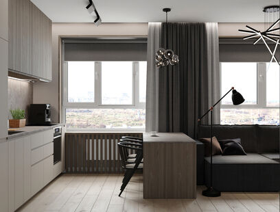 Фото № 2: Дизайн-проект однокомнатной квартиры 32.64  м² Современный стиль для ЖК Новая Рига