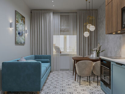 Фото № 6: Дизайн-проект двухкомнатной квартиры 59.05  м² Стиль Контемпорари для ЖК Октябрьское поле