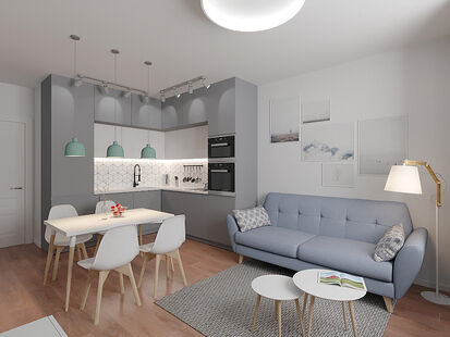 Фото № 1: Дизайн-проект трехкомнатной квартиры 67.02  м² Скандинавский стиль для ЖК Летний Сад