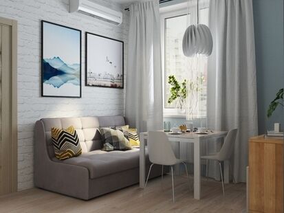 Фото № 2: Дизайн-проект однокомнатной квартиры 28.43  м² Скандинавский стиль для ЖК Квартал Тетрис