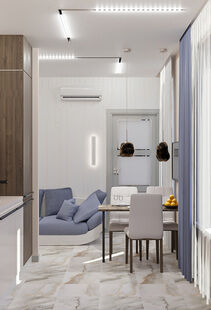 Фото № 1: Дизайн-проект двухкомнатной квартиры 42.5  м² стиль Модернизм для ЖК Суханово Spa Deluxe