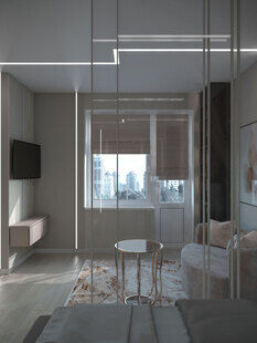 Фото № 2: Дизайн-проект однокомнатной квартиры 31.2  м² стиль Модернизм для ЖК Московский