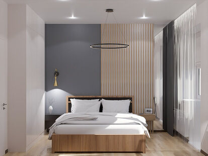 Фото № 1: Дизайн-проект однокомнатной квартиры 31.2  м² Современный стиль для ЖК Большое Путилково