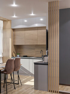 Фото № 4: Дизайн-проект однокомнатной квартиры 31.2  м² Современный стиль для ЖК Большое Путилково