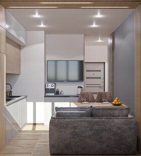 Фото № 3: Дизайн-проект однокомнатной квартиры 31.2  м² Современный стиль для ЖК Большое Путилково