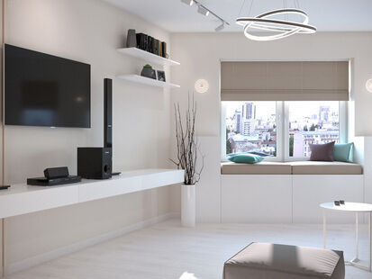 Фото № 1: Дизайн-проект трехкомнатной квартиры 75.4  м² стиль Модернизм для ЖК Московский