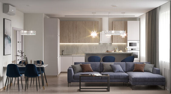 Фото № 1: Дизайн-проект трехкомнатной квартиры 86.7  м² стиль Модернизм для ЖК Талисман на Водном