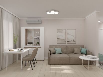 Фото № 6: Дизайн-проект трехкомнатной квартиры 61.04  м² Стиль Контемпорари для ЖК Московский