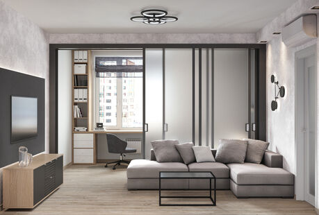 Фото № 1: Дизайн-проект однокомнатной квартиры 46.4  м² Стиль Лофт для ЖК Авиатор