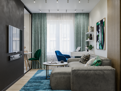 Фото № 5: Дизайн-проект двухкомнатной квартиры 74.8  м² Стиль Контемпорари для ЖК Московский