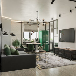 Фото № 4: Дизайн-проект трехкомнатной квартиры 55.12  м² Стиль Лофт для ЖК Московский