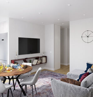 Фото № 5: Дизайн-проект трехкомнатной квартиры 73.79  м² Современный стиль для ЖК Брусчатый Поселок