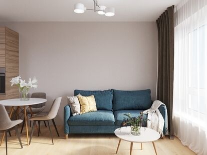 Фото № 1: Дизайн-проект двухкомнатной квартиры 35.0  м² Современный стиль для ЖК Измайловский лес