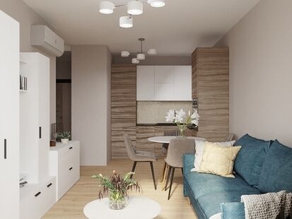 Фото № 5: Дизайн-проект двухкомнатной квартиры 35.0  м² Современный стиль для ЖК Измайловский лес