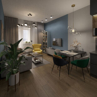 Фото № 1: Дизайн-проект однокомнатной квартиры 51.09  м² Скандинавский стиль для ЖК Фестиваль Парк