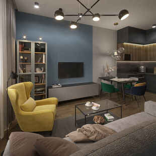 Фото № 3: Дизайн-проект однокомнатной квартиры 51.09  м² Скандинавский стиль для ЖК Фестиваль Парк