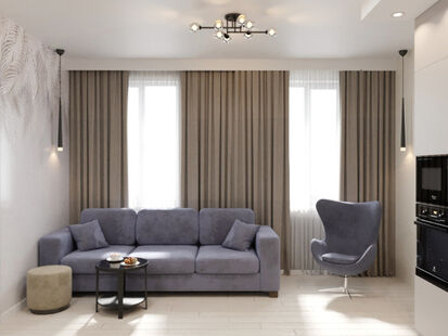 Фото № 1: Дизайн-проект трехкомнатной квартиры 46.4  м² стиль Модернизм для ЖК Тетрис