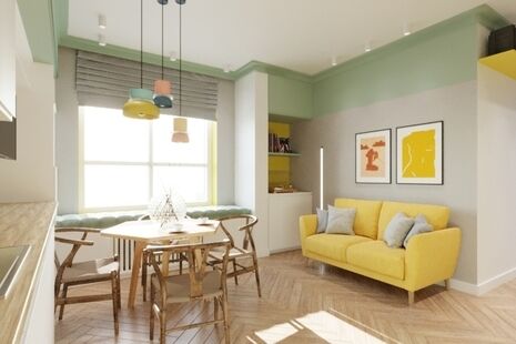 Фото № 1: Дизайн-проект четырехкомнатной квартиры 59.15  м² Стиль Эклектика для ЖК Тополя