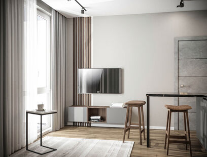 Фото № 2: Дизайн-проект однокомнатной квартиры 41.8  м² Современный стиль для ЖК Черная речка