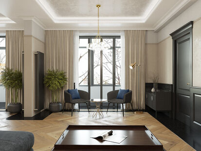 Фото № 1: Дизайн-проект дома/коттеджа 92.39  м² Современный стиль для этажа многоуровневой квартиры в г. пушкино