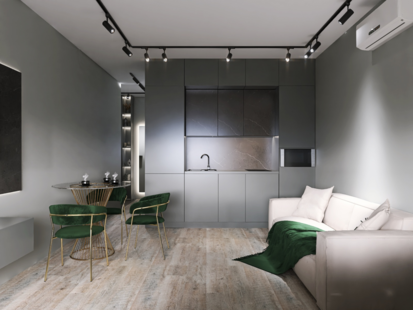 Фото № 1: Дизайн-проект квартиры-студии 30.99  м² стиль Модернизм для ЖК Московский