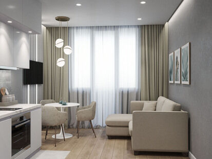 Фото № 3: Дизайн-проект однокомнатной квартиры 38.47  м² Стиль Современный для ЖК UP-квартал Римский