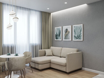 Фото № 1: Дизайн-проект однокомнатной квартиры 38.47  м² Стиль Современный для ЖК UP-квартал Римский