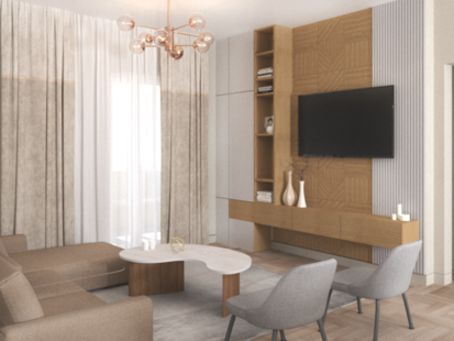 Фото № 2: Дизайн-проект четырехкомнатной квартиры 93.1  м² Стиль Контемпорари для ЖК Спортивный