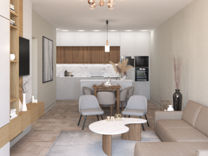 Фото № 3: Дизайн-проект четырехкомнатной квартиры 93.1  м² Стиль Контемпорари для ЖК Спортивный