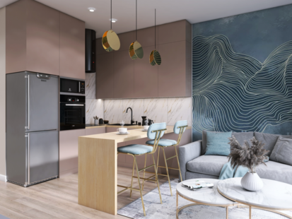 Фото № 1: Дизайн-проект двухкомнатной квартиры 58.48  м² стиль Модернизм для ЖК Геометрия