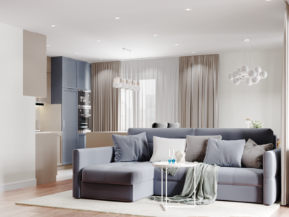 Фото № 1: Дизайн-проект двухкомнатной квартиры 63.65  м² стиль Модернизм для ЖК Московский